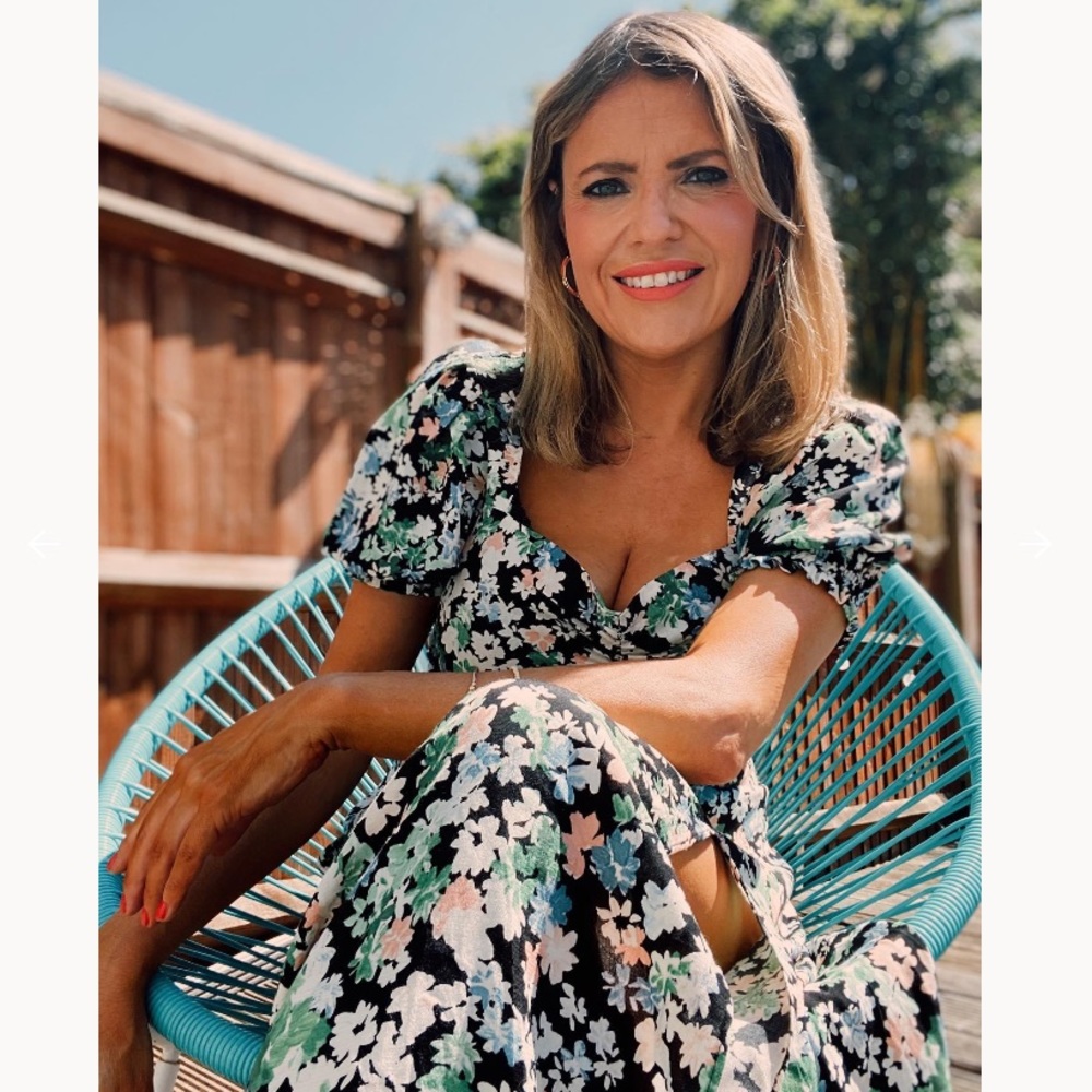 NWT black Floral Calf Length Dress with a Slit